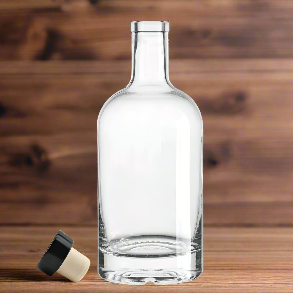 750mL Glass Spirit Bottle with Black Synthetic Cork Lid
