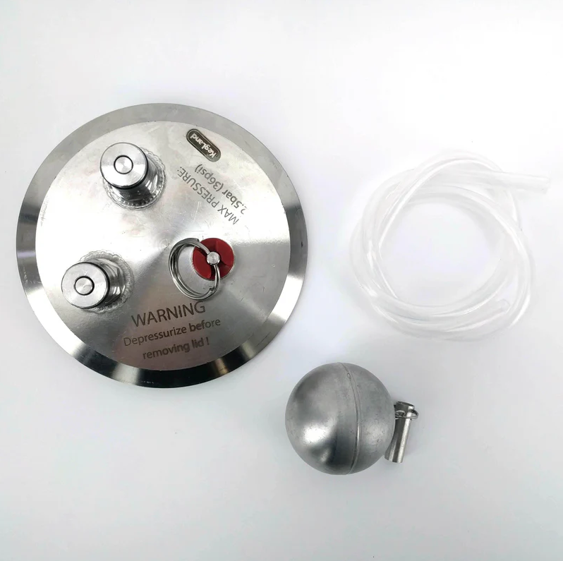 4 Inch TC Kegmenter Lid with Ball Lock Posts, Floating Dip tube and PRV (Red 2.5Bar)