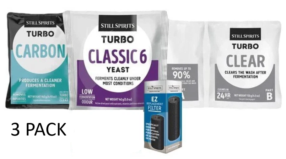 3 Pack S/S Turbo Classic 6 Yeast, Carbon, Clear & EZ Filter Carbon Cartridge