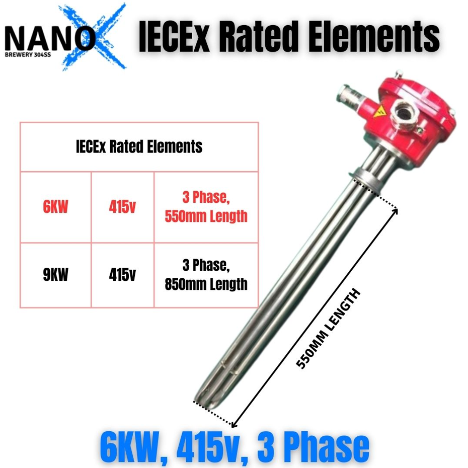 6KW 304SS 2″ Tri Clover IECEx Rated (Zone 1), 415v, 3 Phase Element