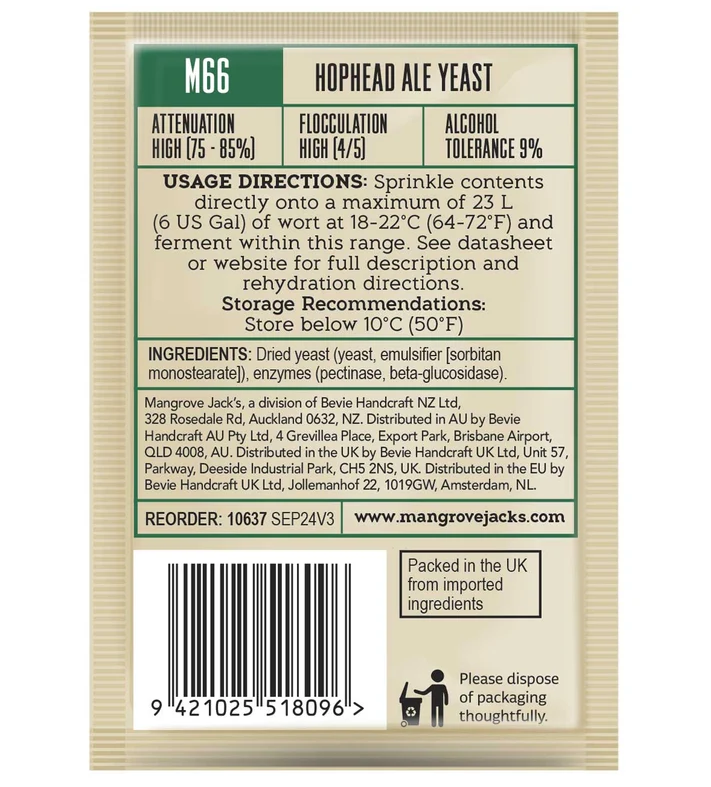 MJ Craft Series Hophead Ale Yeast M66 - 10.5g