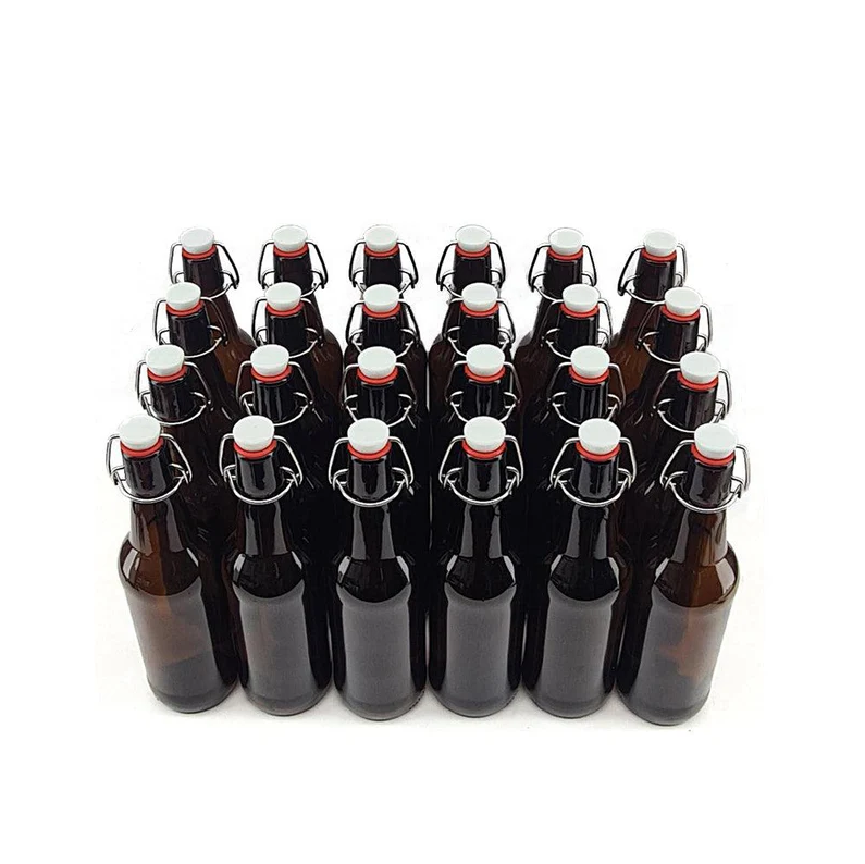 24 Pack 500ml GLASS Swing Top Amber Bottles with PP Cap & Silicone Seal Cap
