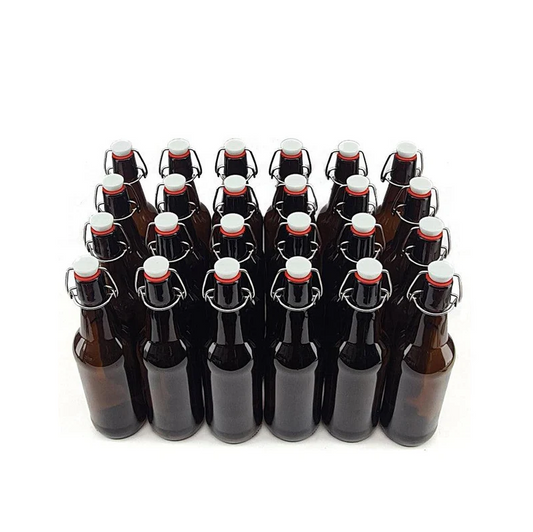 24 Pack 500ml GLASS Swing Top Amber Bottles with PP Cap & Silicone Seal Cap