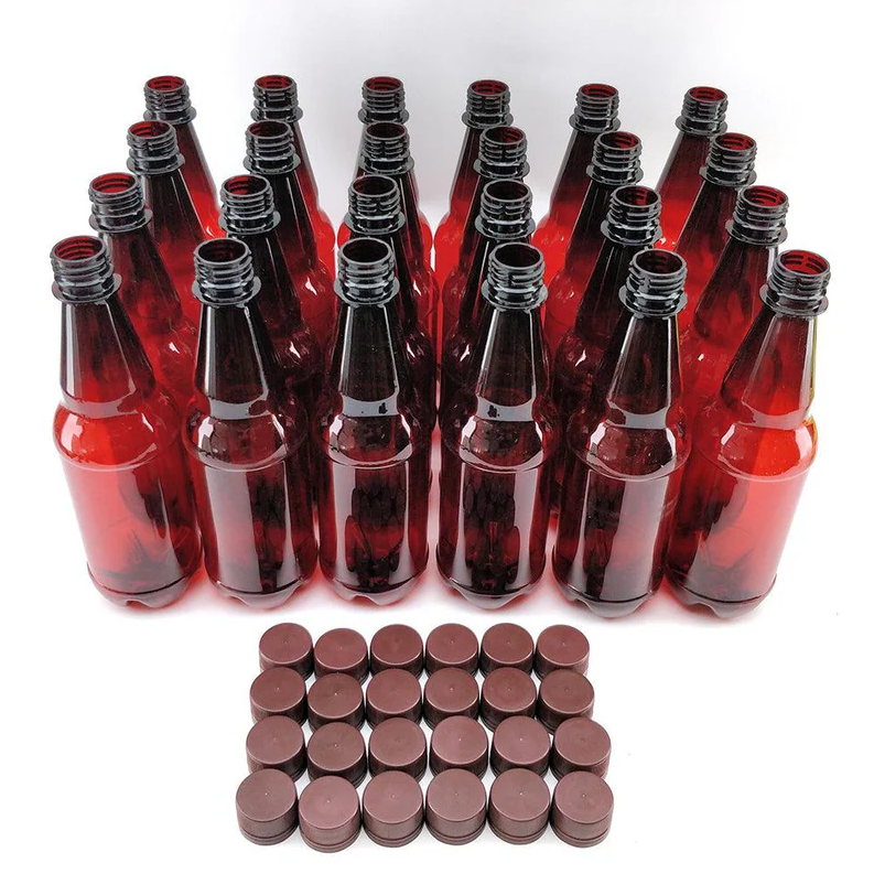 24 Pack 500mL PET Amber Brown Bottles with Screw Caps