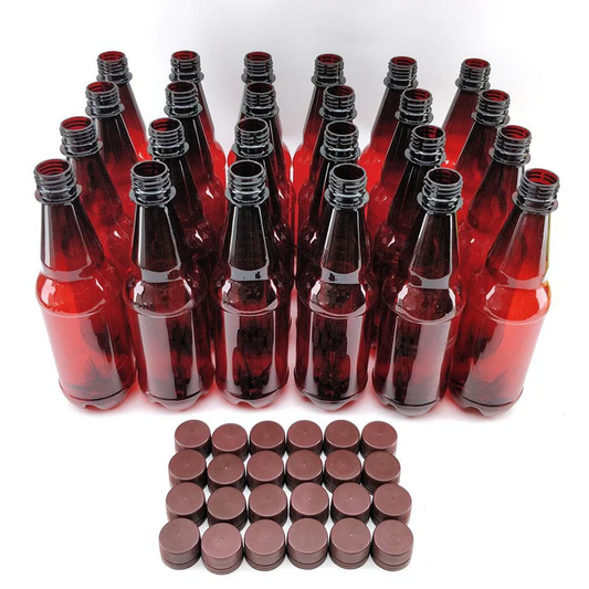 24 Pack 500mL PET Amber Brown Bottles with Screw Caps