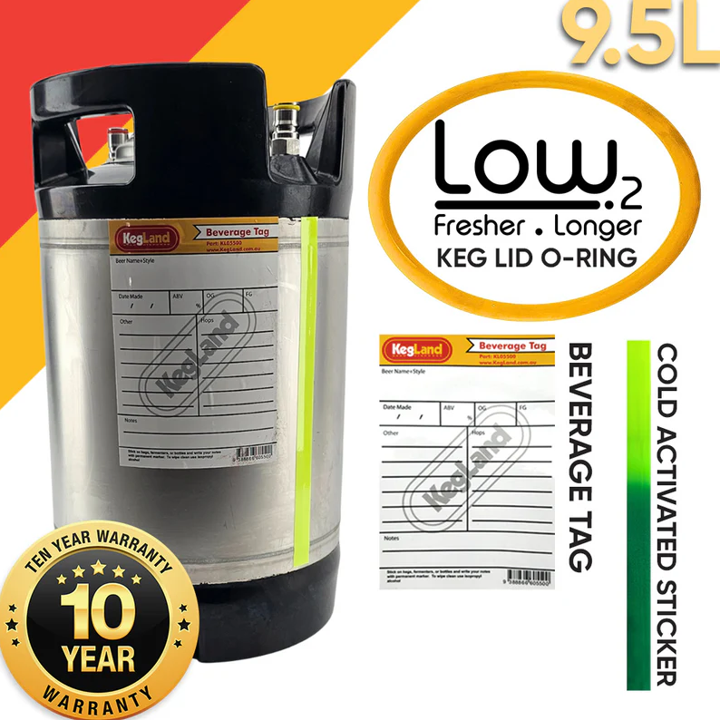 9.5L Ball Lock Keg with rubber base and handle