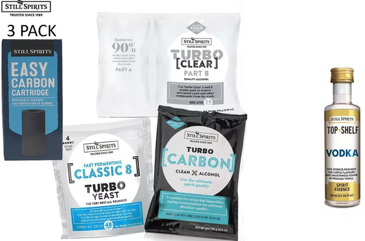 3 Pack S/S Turbo Classic 8 Yeast, Carbon, Clear, EZ Filter & Vodka Essence