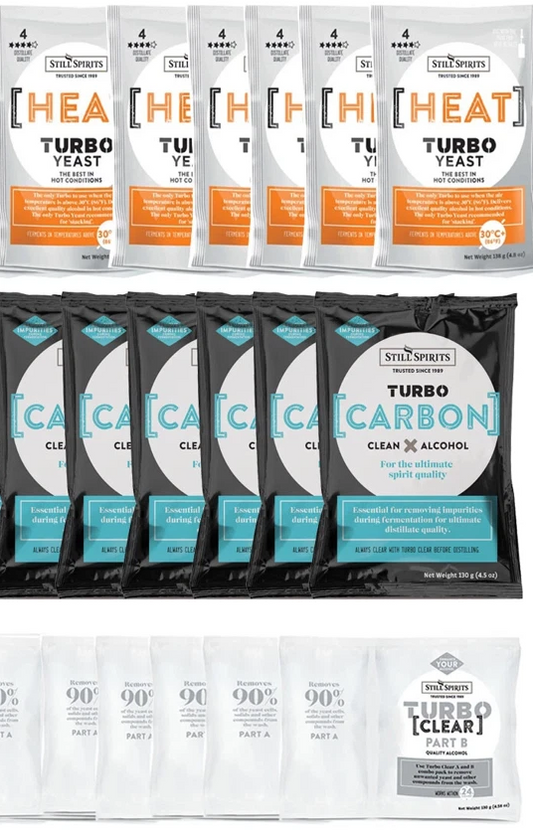 6 Pack Still Spirits Heat Turbo Yeast, Turbo Carbon and Turbo Clear