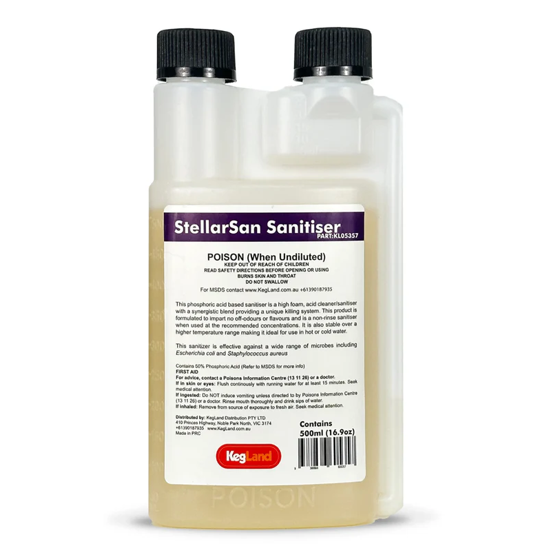 StellarSan Sanitiser - 500mL Split Chamber Bottle - Phosphoric Sanitiser
