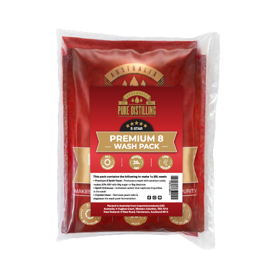Pure Distilling Premium 8 Wash Pack inc. Yeast/Clear/Carbon
