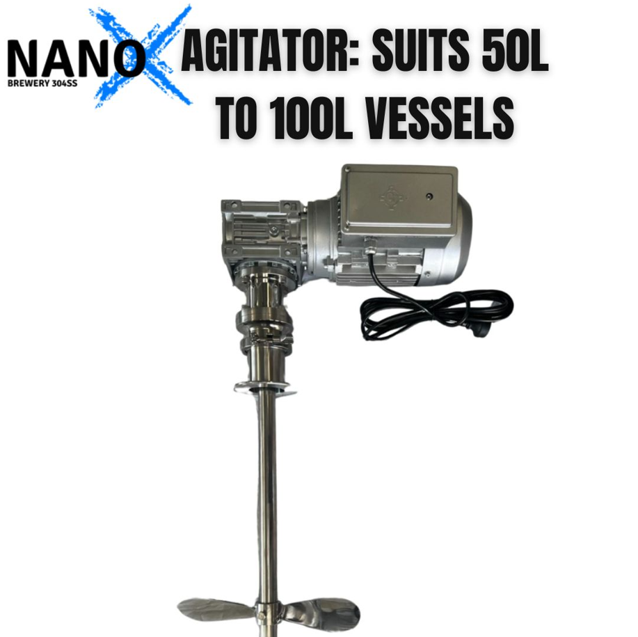NANO-X Mash Tun, Brew Kettle or Jacketed Boiler Agitator: Suits 50L & 100L vessels – 240v, 10amp Single Phase