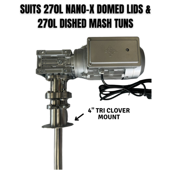 NANO-X Mash Tun, Brew Kettle or Jacketed Boiler Agitator: Suits 200L to 450L vessels – 240v Single Phase