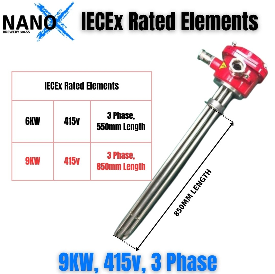9KW 304SS 2″ Tri Clover IECEx Rated (Zone 1), 415v, 3 Phase Element