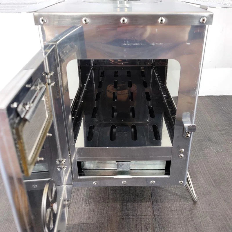 Portable Camping Wood Fire Stove Set (side rack, glove,fire hook and carry bag)